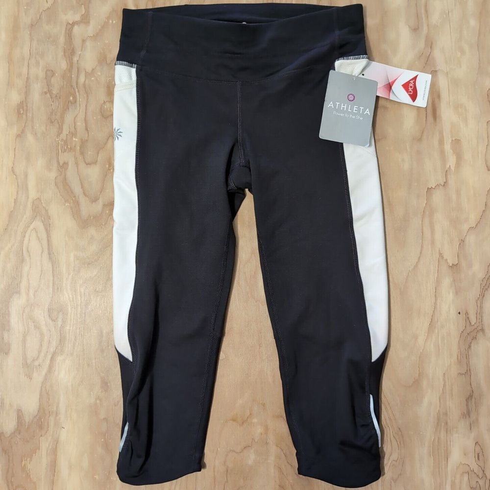 Athleta Womens 2XS Black White Colorblock Be Free Knicker Workout Leggings $64